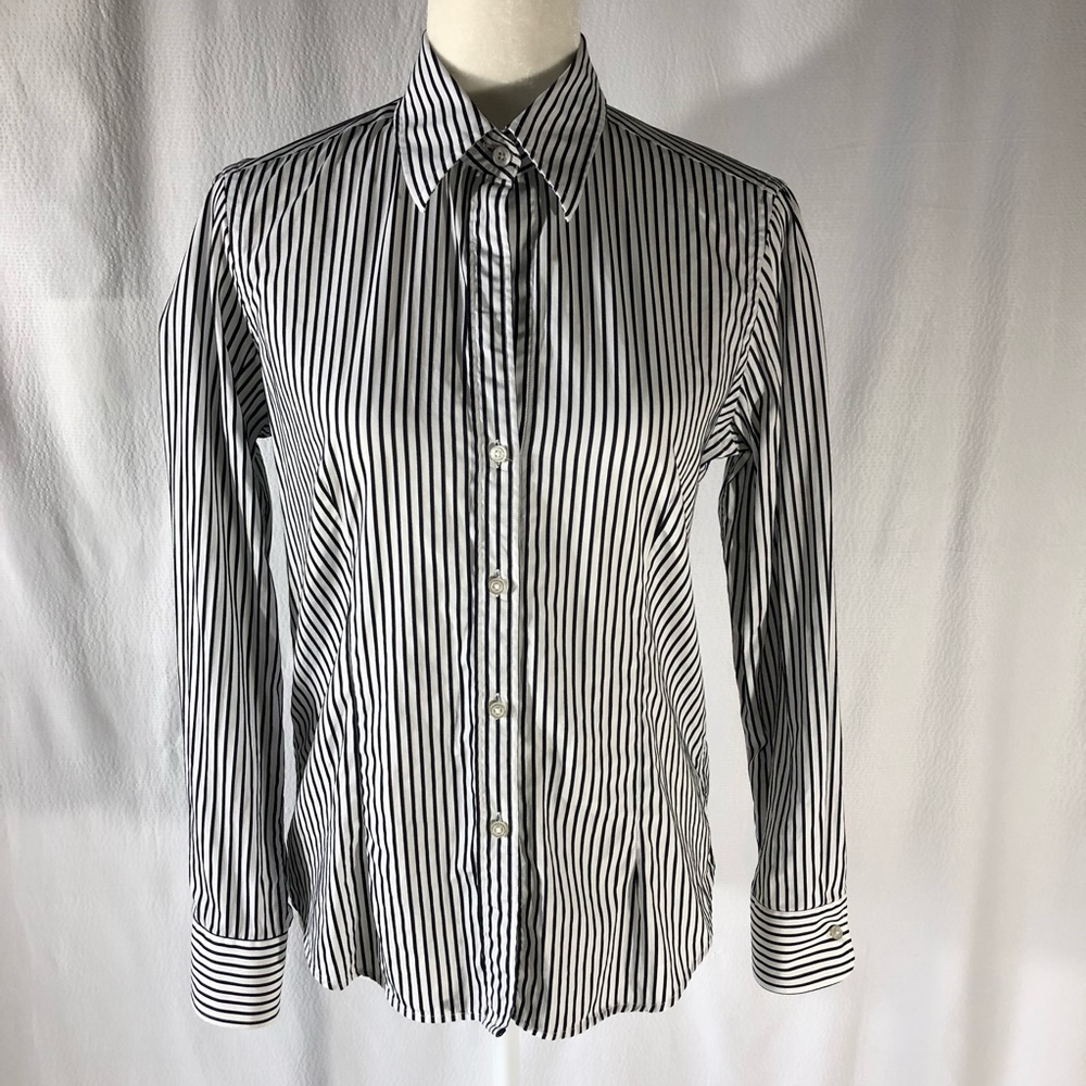 Mark Shale Black/White Striped Long Sleeve Blouse